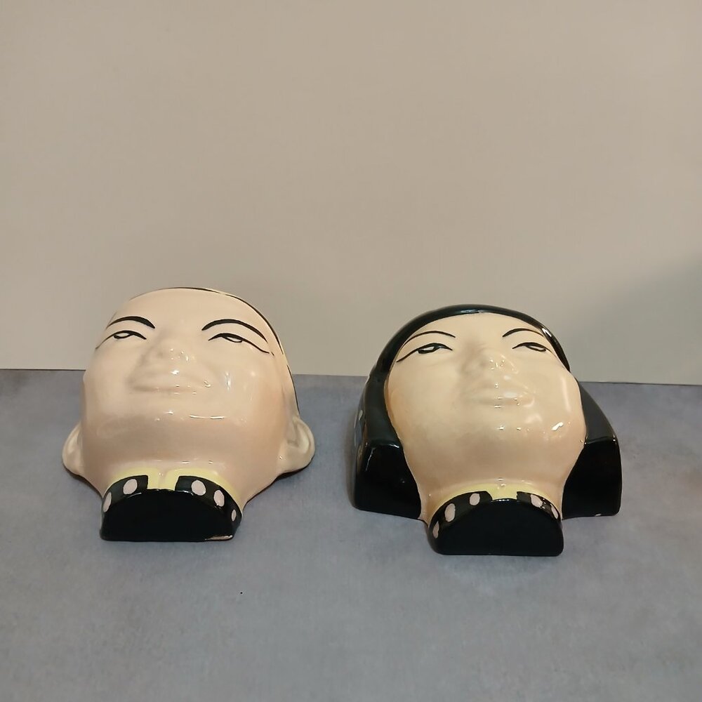 Mid-Century Pair of Asian Man & Woman Head Wall Pockets - Picture 3 of 10